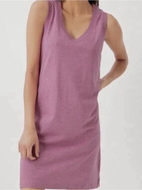 PACT Sleeveless V-Neck Knit Tank Dress in Dusty Rose 100% organic cotton